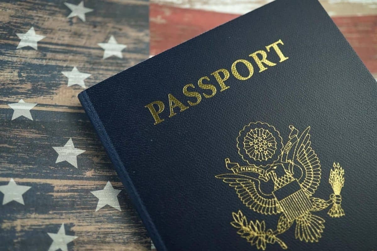 US passport on a stars and stripes background