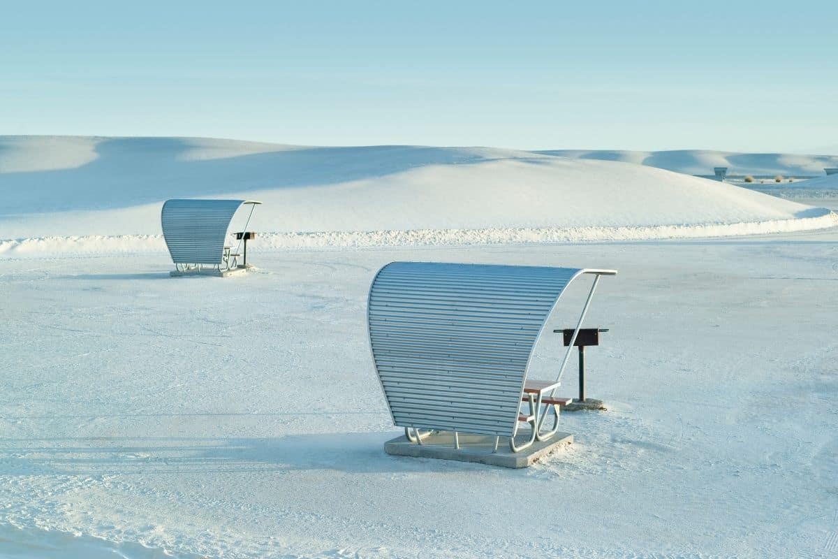 Flintstone-like picnic areas at White Sands New Mexico