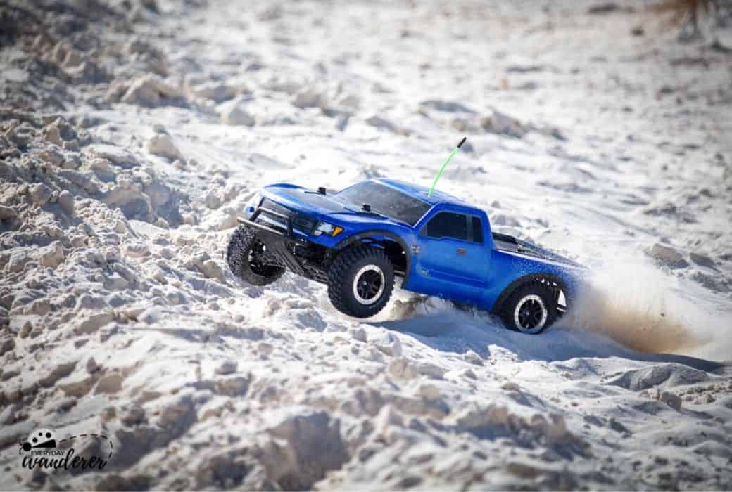 A remote control car in the sand dunes at White Sands New Mexico