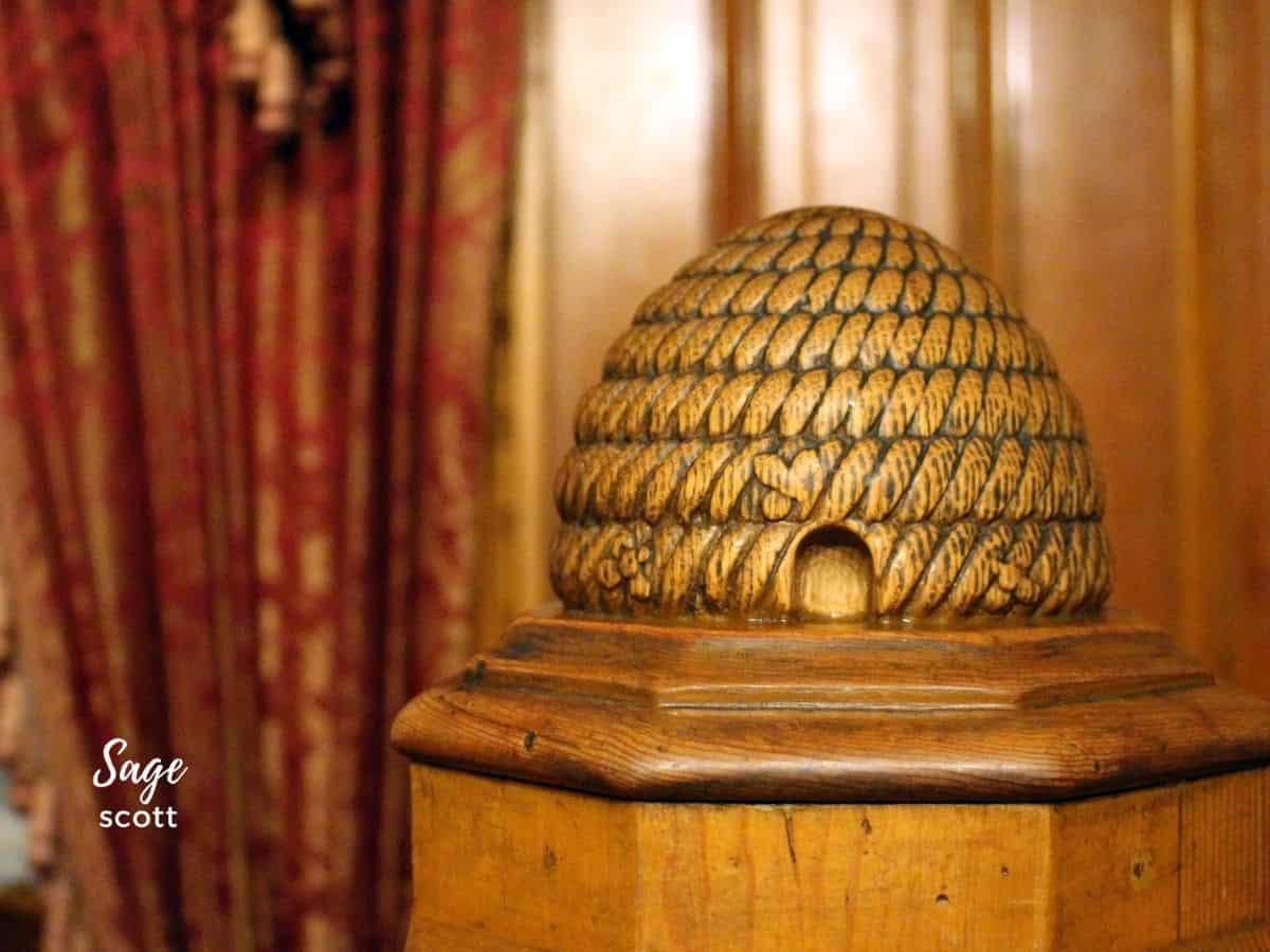 An ornately carved beehive at the Beehive House in Salt Lake City
