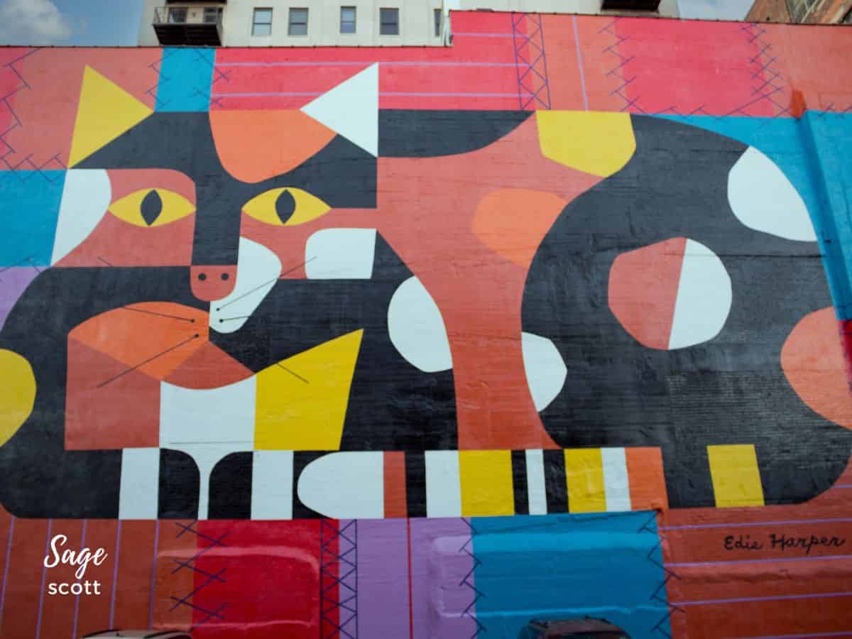 Quilted cat mural in Cincinnati