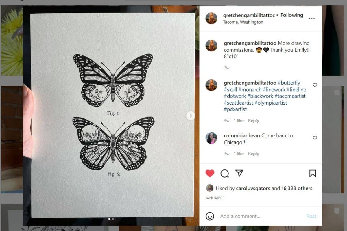 Commissioned butterfly art by Gretchen Gambill