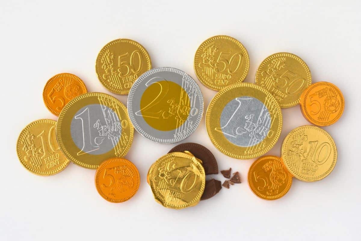 Instead of candy canes, Dutch children receive chocolate Euros from Sinterklaas.