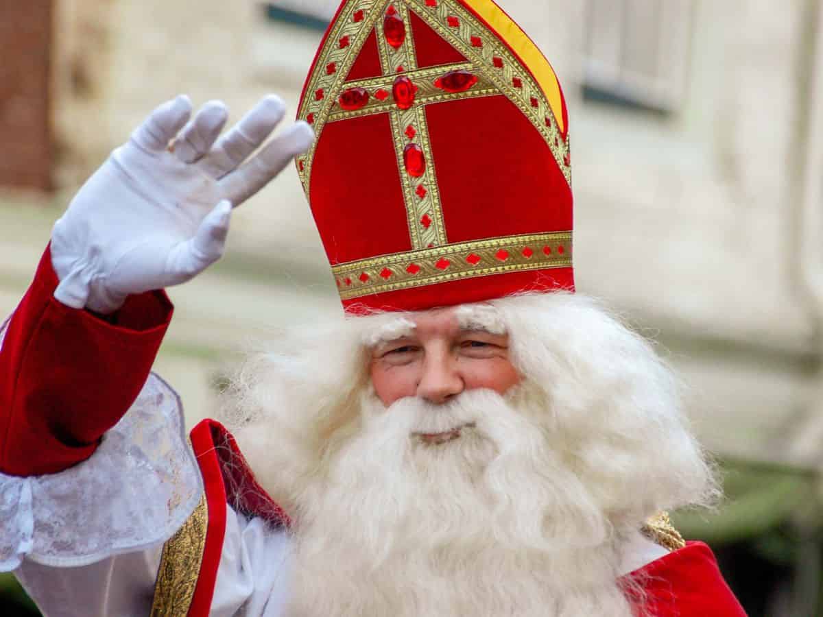 Sinterklaas waving to the crowd during Christmastime in the Netherlands.