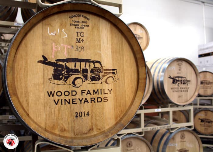 Barrels of Wood Family Wine aging in Livermore, California.
