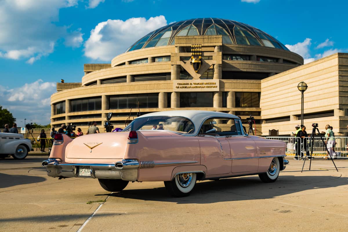A Pink Cadillac outside the Wright Museum in Detroit