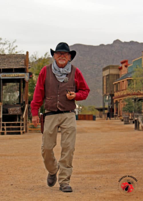 The sheriff of Old Tucson walks down the main street of Old Tucson Studios in Tucson Arizona