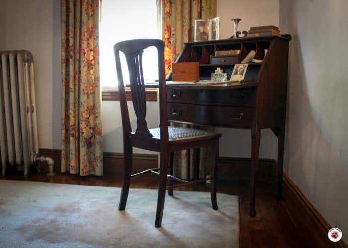 A writing desk and chair in Rose Kennedy's boudoir.
