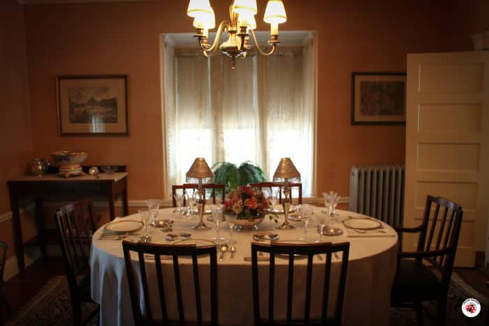 The dining room table at the JFK Birthplace in Brookline, MA.