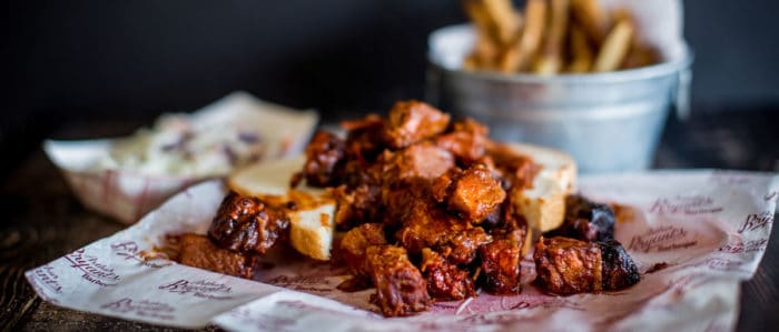 A plate of burnt ends at Arthur Bryant's barbeque in Kansas City