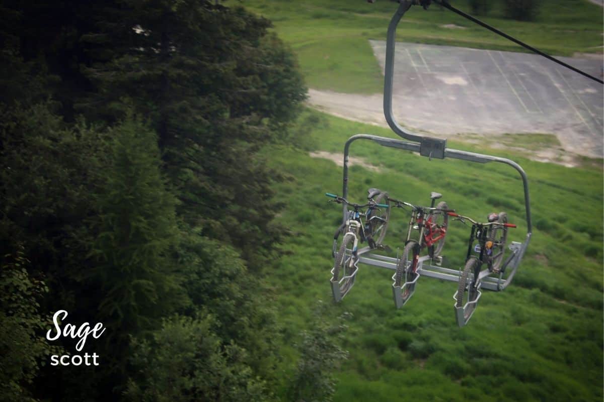 Bicycles heading up Whitefish Mountain on gondola