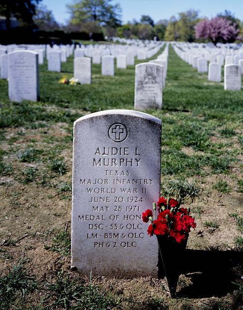 Audie L. Murphy, one of the nation's most dedicated soldiers, is buried at Arlington National Cemetery.