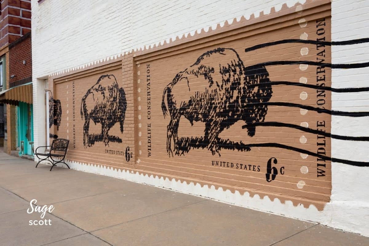 Bison Stamp Mural in Abilene KS