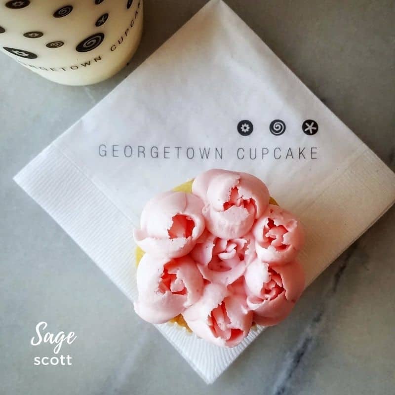 A cherry blossom cupcake at Georgetown Cupcakes
