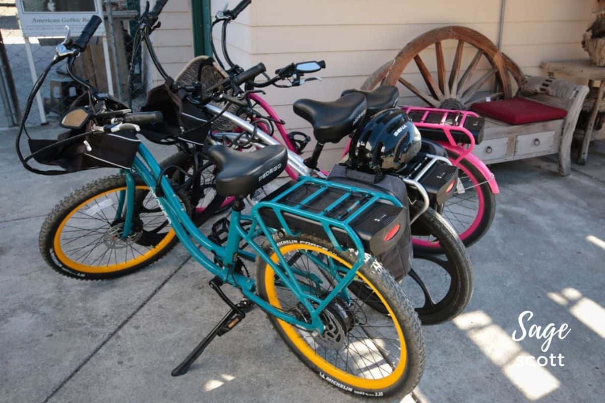 Three Pedego bikes locked together