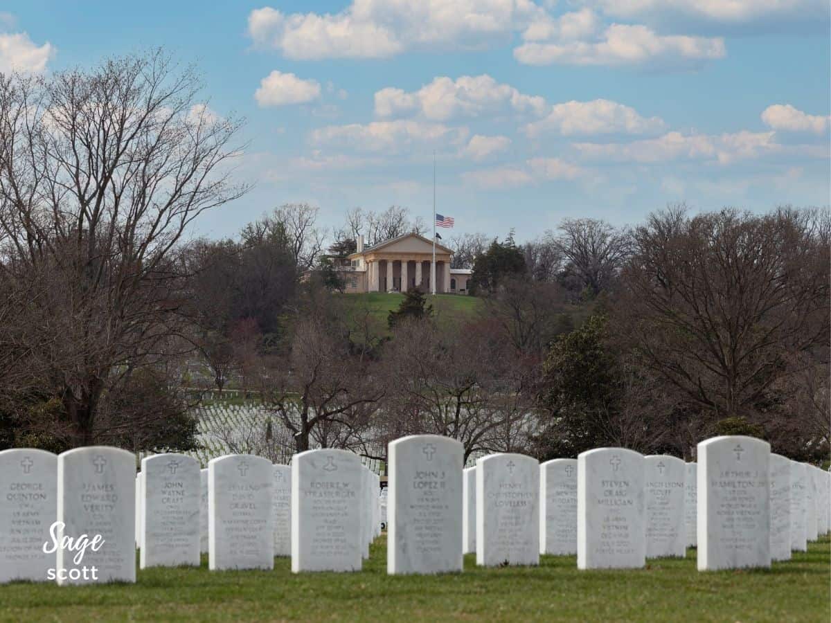 Arlington House on a Hill Above Graves at Arlington National Cemetery