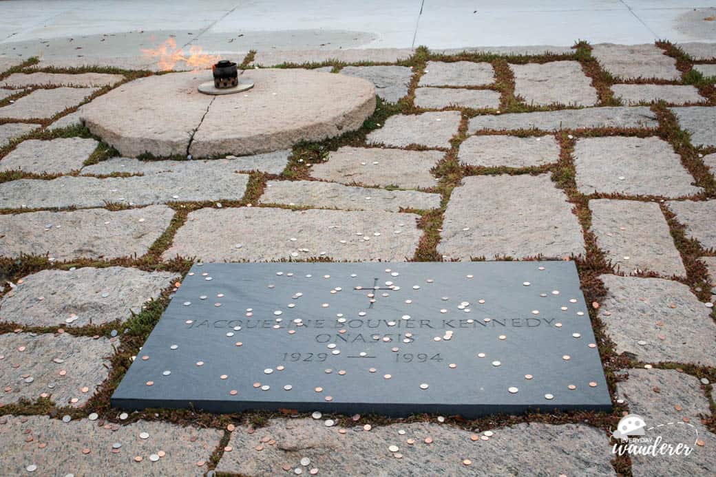 Jackie Kennedy is buried next to JFK at Arlington National Cemetery.