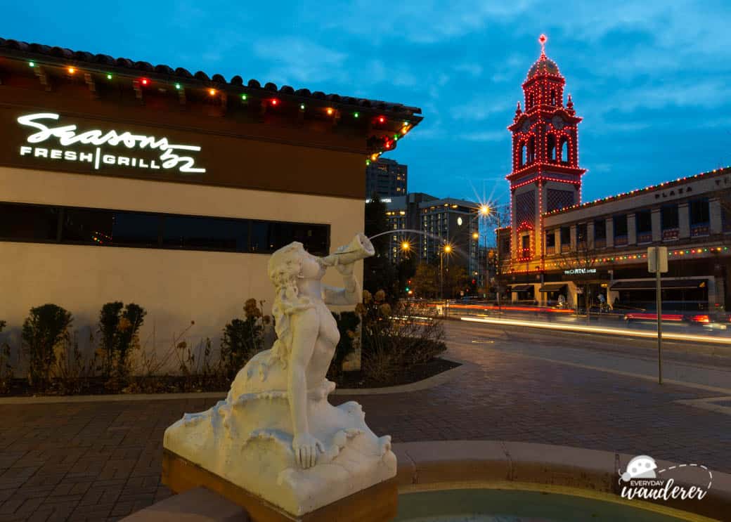 The Mermaid Fountain is a great place to take photos of the Country Club Plaza holiday lights.
