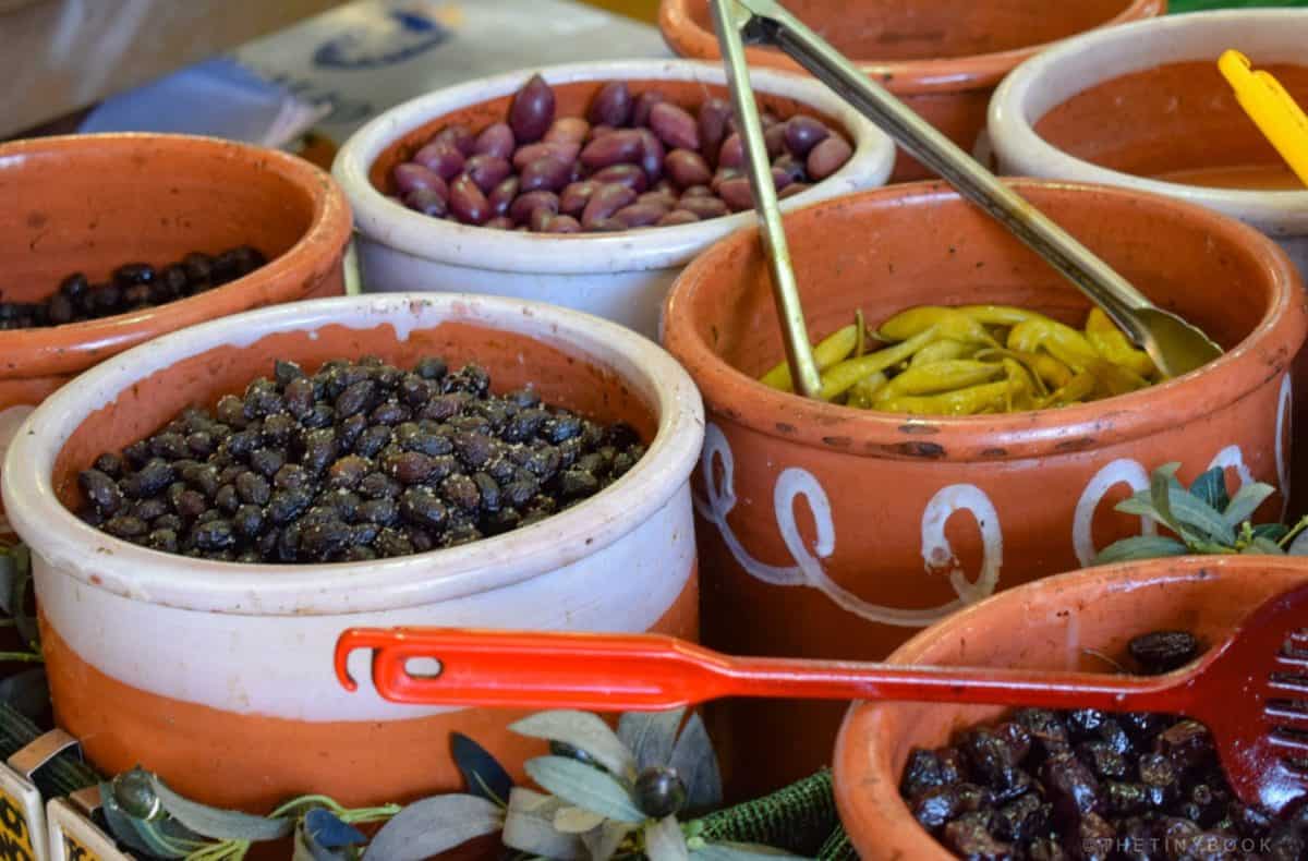 Olives in the local market in Chania on the Greek island of Crete.