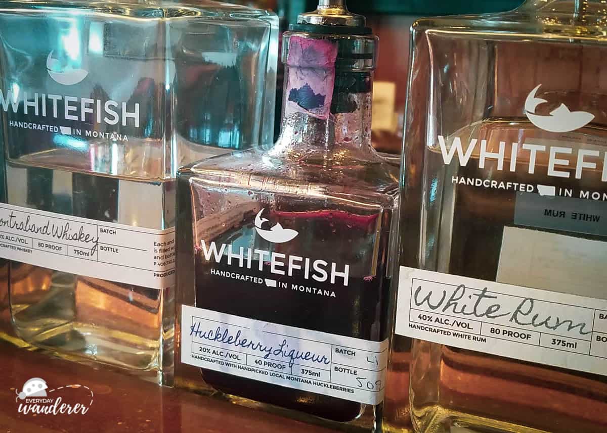 Bottles of spirits at Whitefish Distillery