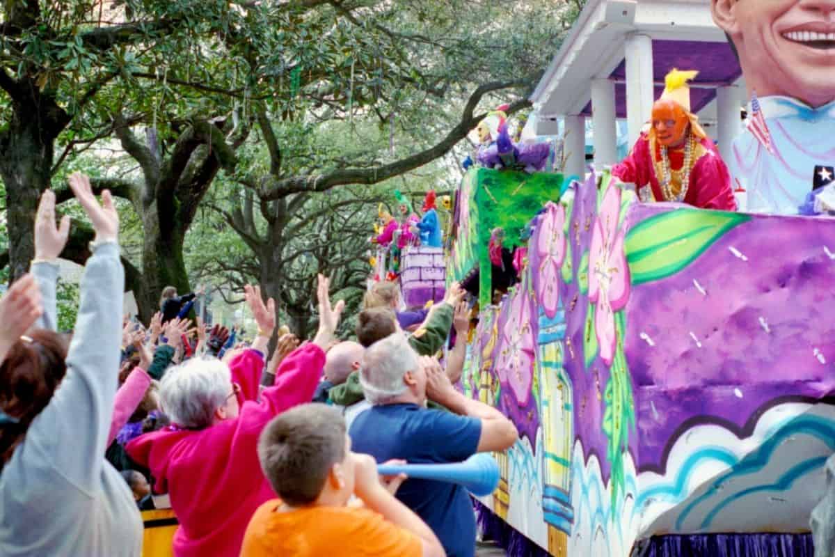 Elaborate Mardi Gras parade floats.