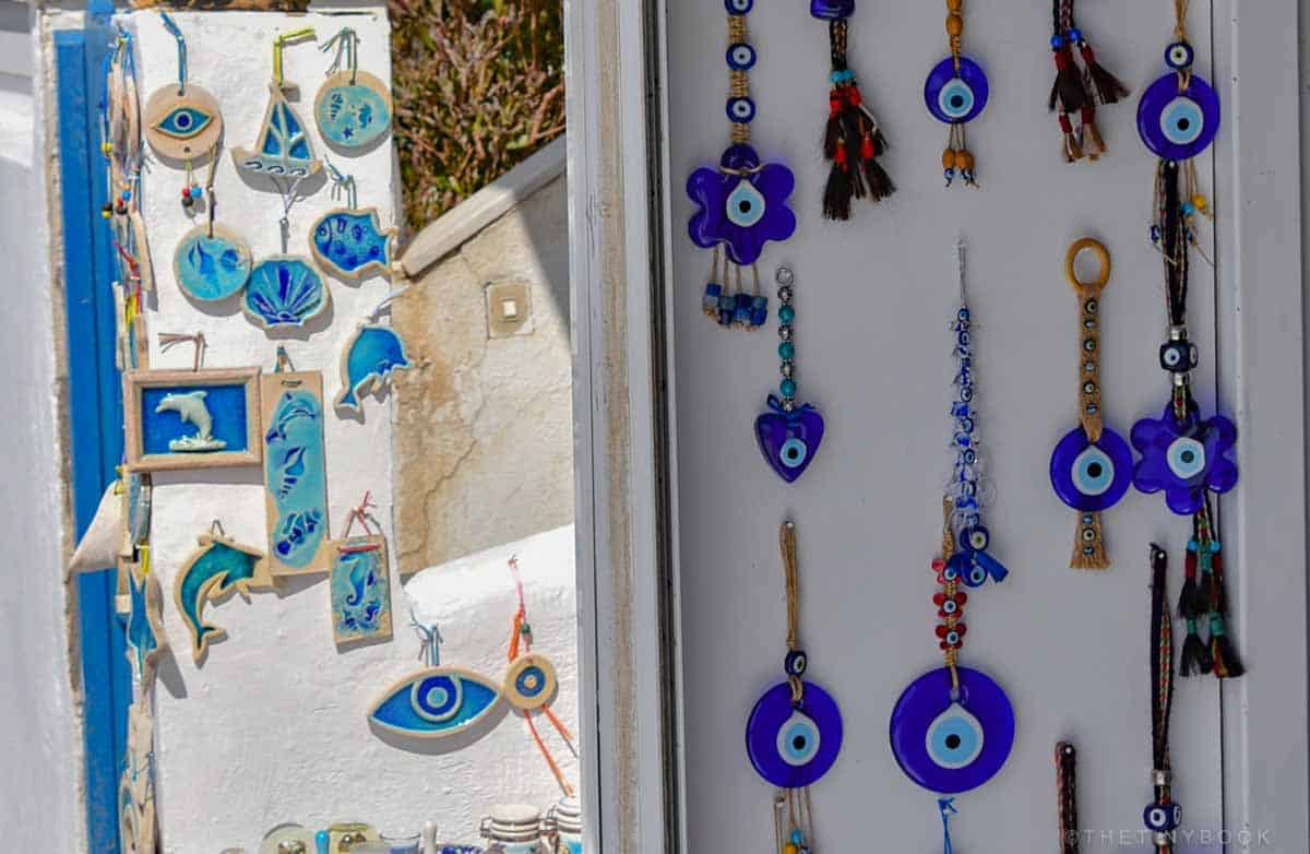 Evil eye souvenirs in Santorini, Greece.
