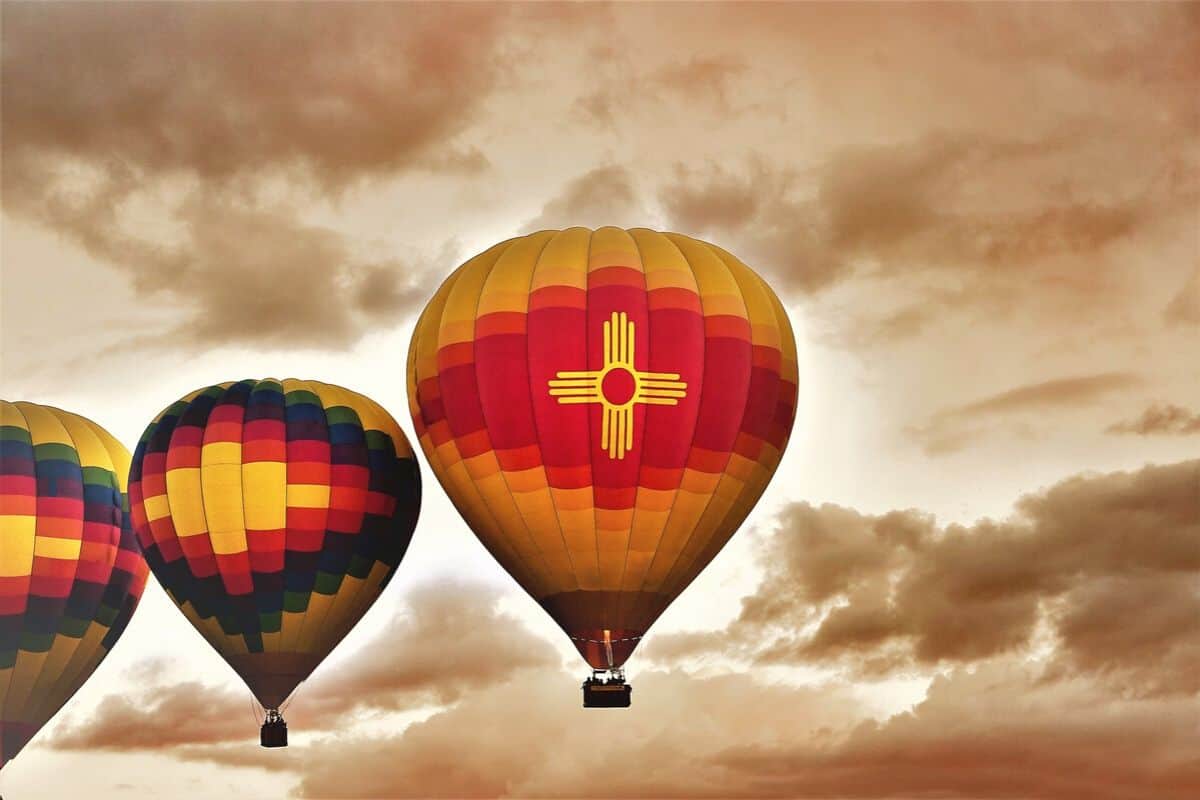 Hot air balloon with the Zia sun symbol