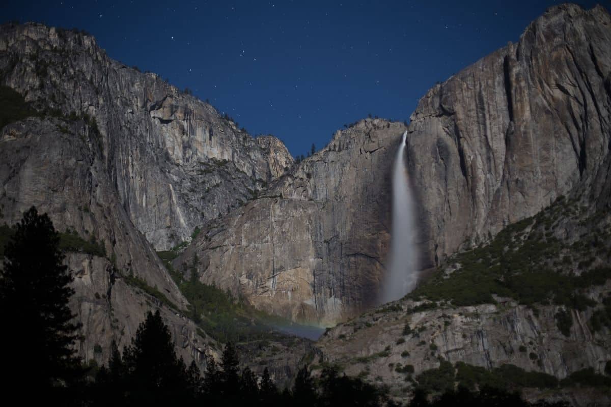 Upper Yosemite Falls at night