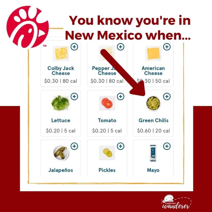 Green chiles on the menu at Chick-fil-A in New Mexico