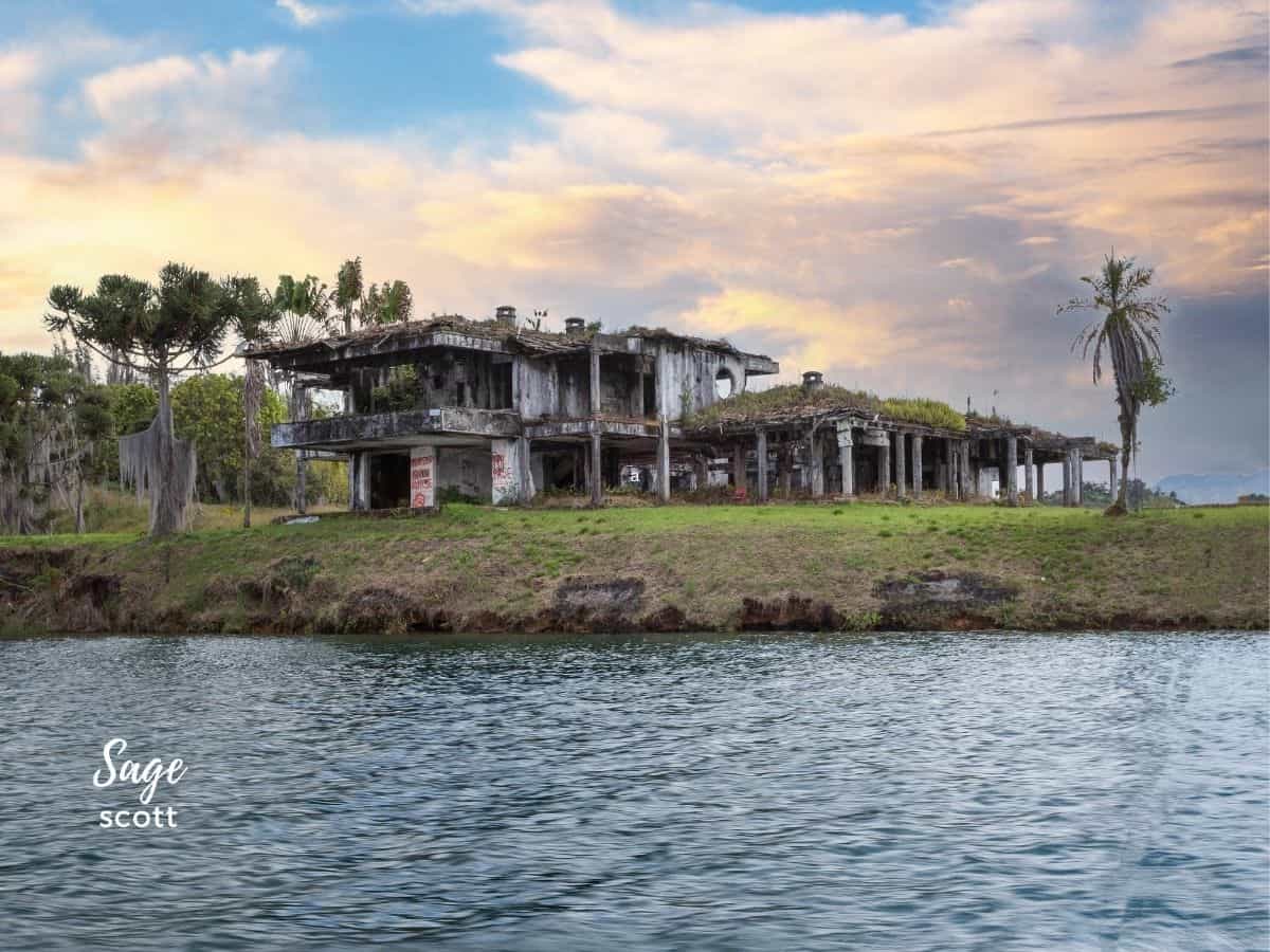 The charred remains of drug lord Pablo Escobar's mansion in Guatape, Colombia