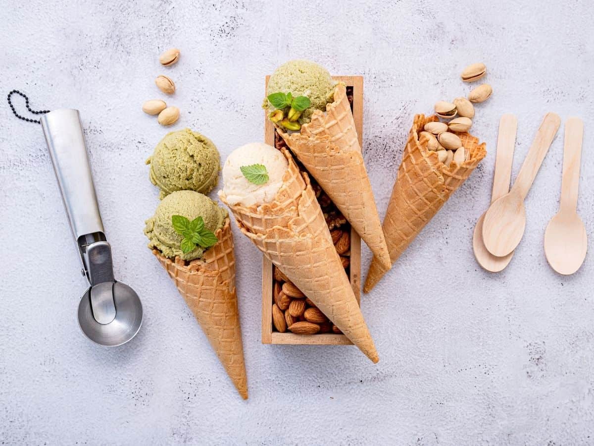 Ice cream and ice cream cones