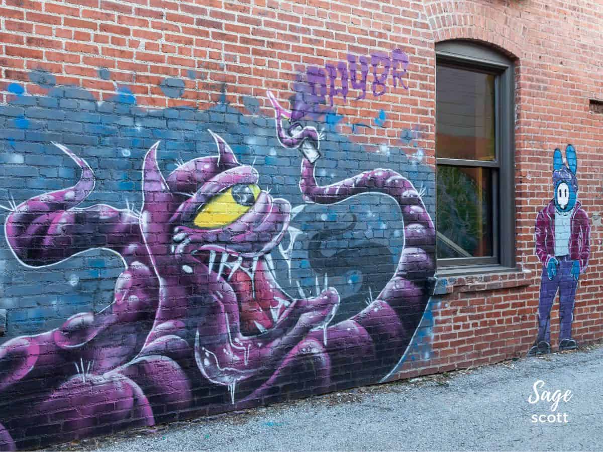 Octopus graffiti in alley on an urban hike in the Crossroads District of Kansas City