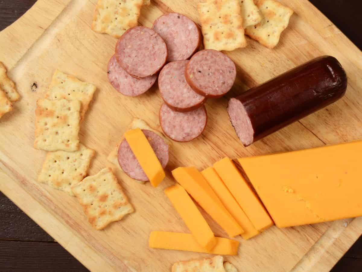 Summer Sausage Cheddar Cheese and Crackers Make Great Adult Lunchables