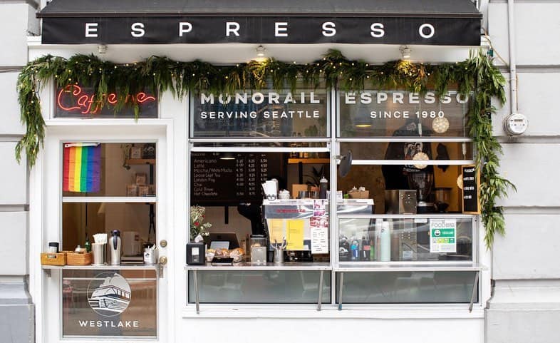 Monorail Espresso is a walk-up coffee shop in Seattle