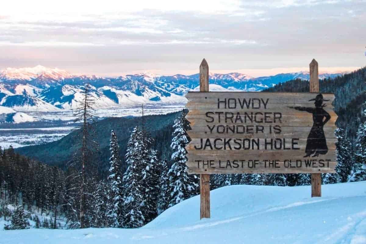 Sign near Jackson, Wyoming in the winter