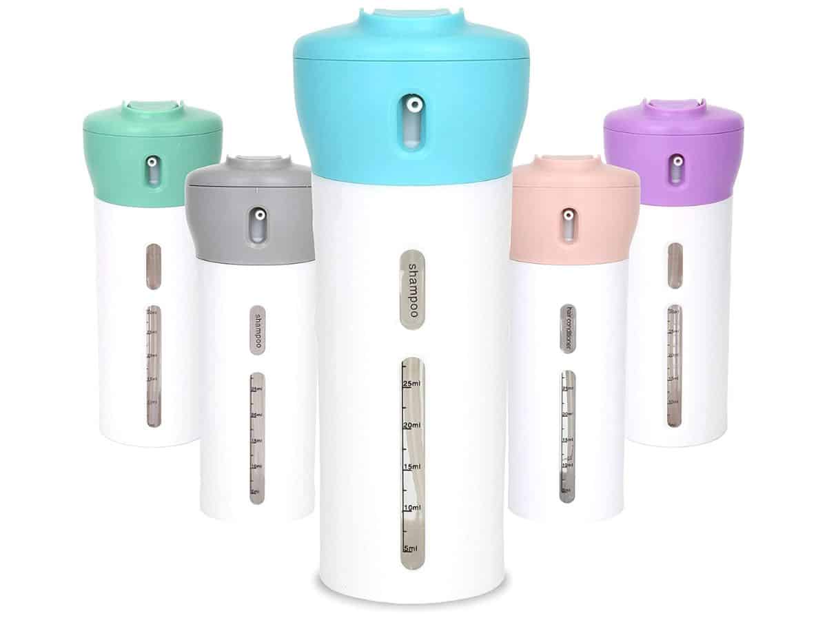 A selection of 4-in-1 toiletry dispensers in different colors