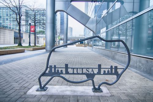 A bison steelwork in downtown Tulsa
