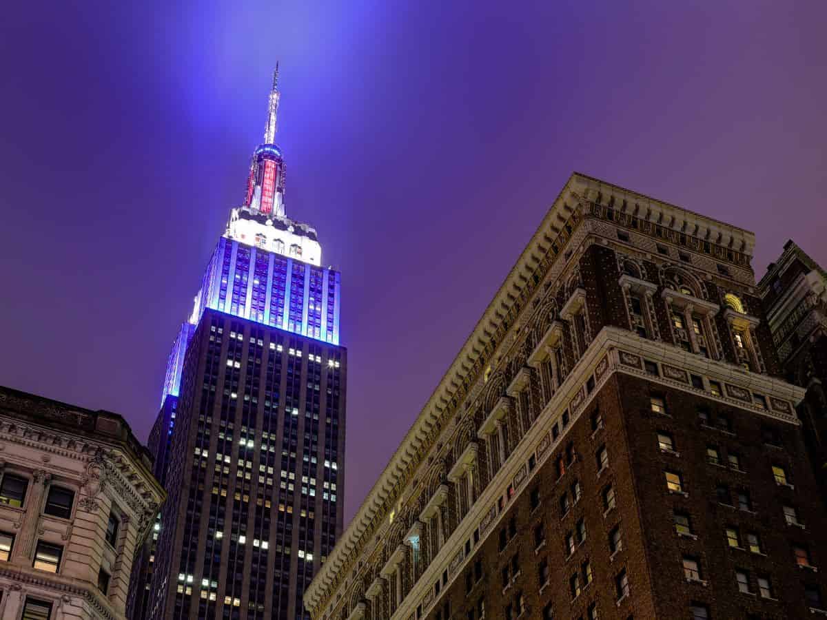 Empire State Building Lit Red White and Blue