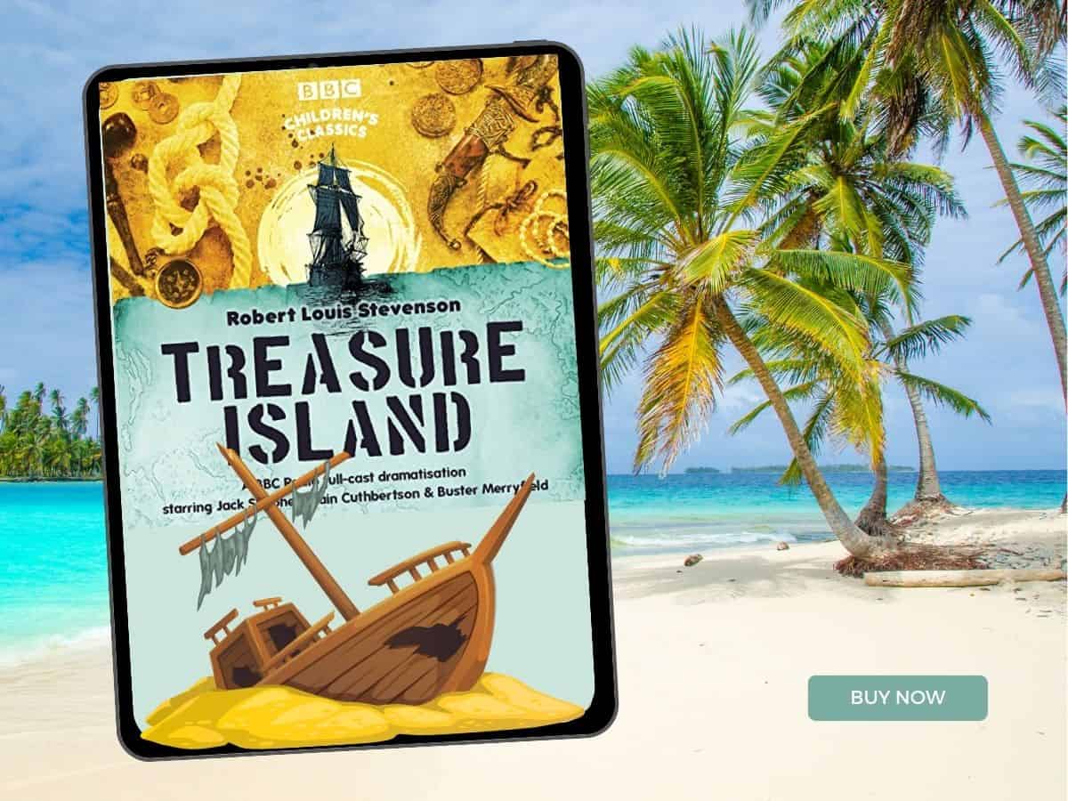 Treasure island e-book cover with the best family audiobooks.
