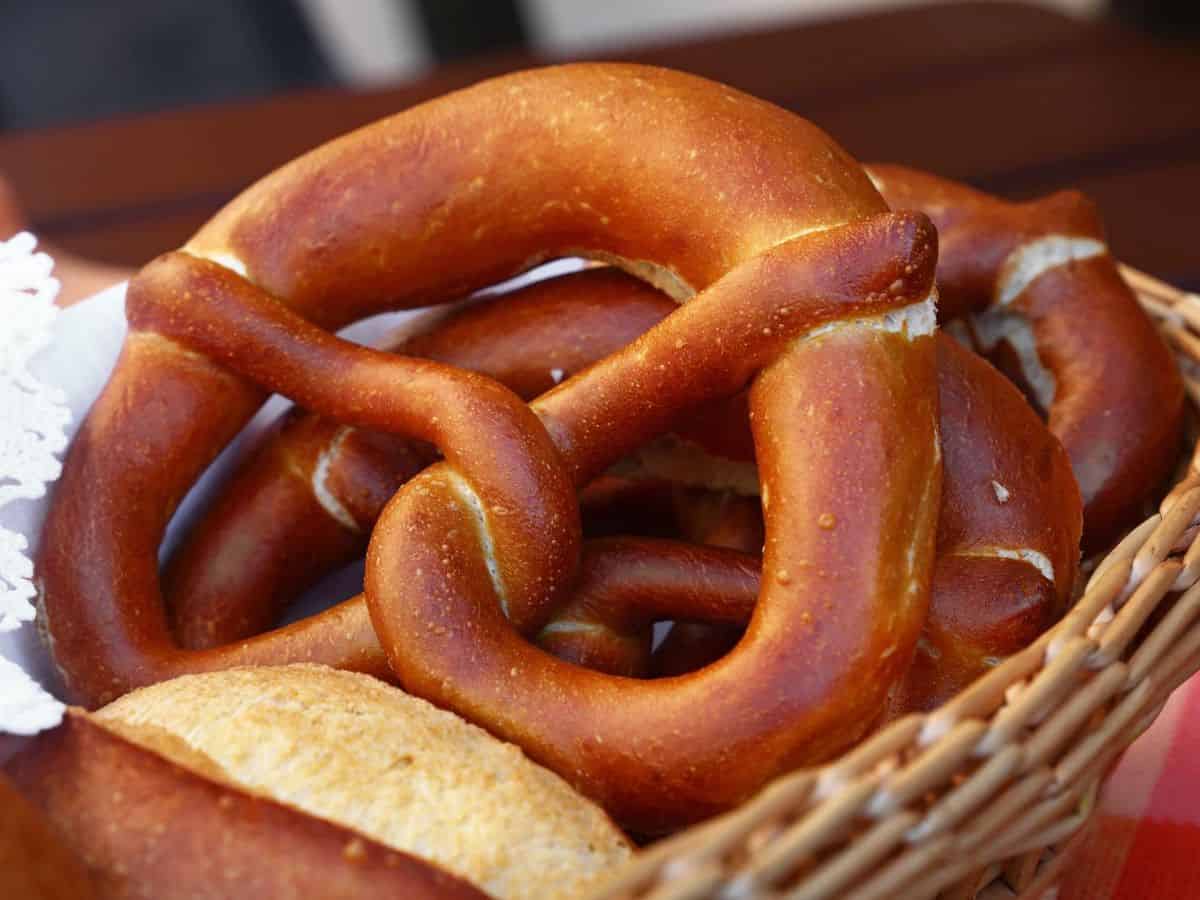 Germany is famous for its delicious pretzels, which are often served in baskets on tables.