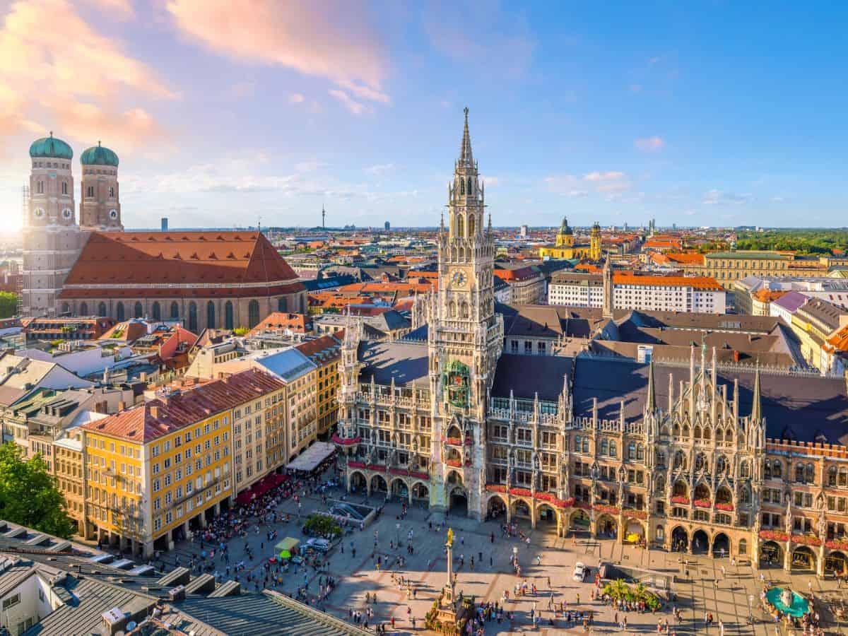 An aerial view of the city of Munich, Germany, known for its vibrant culture and rich history.