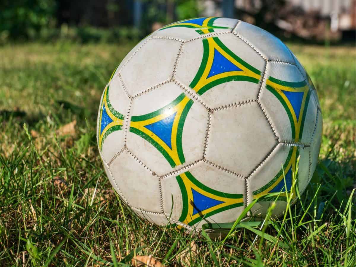 A soccer ball sits on the grass.