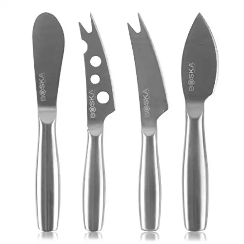 Boska Stainless Steel Cheese 4 Knife Set - Mini Copenhagen Knives For All Types of Cheese - Silver Non-Stick - Dishwasher Safe - For Kitchen Cooking