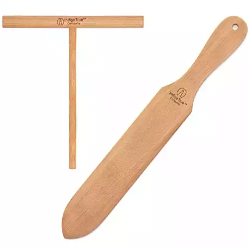 The ORIGINAL Crepe Spreader and Spatula Kit - 2 Piece Set (7” Spreader and 14” Spatula) Convenient Size to Fit Large Crepe Pan Maker | All Natural Beechwood Construction only From Indigo True Comp...