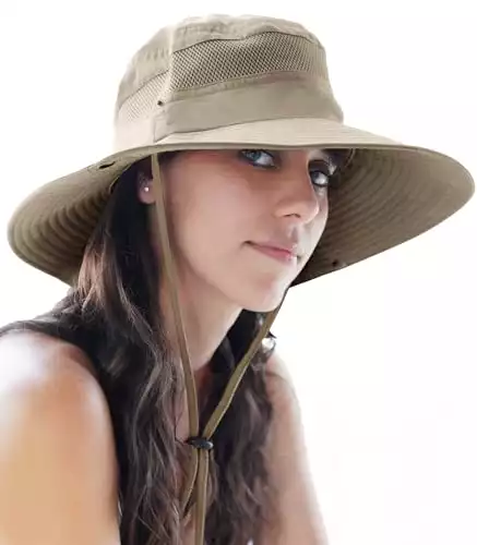 GearTOP Wide Brim Sun Hat for Womens and Mens Sun Hats - UV Protection Fishing Hat Safari Hat for Hiking Gardening & Beach Khaki