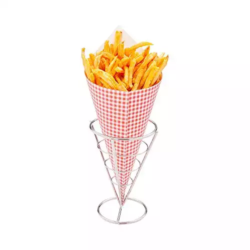Restaurantware Conetek 10-Inch Eco-Friendly Finger Food Cones: Perfect for Appetizers - Food-Safe Paper Cone with Picnic Print Styling - Disposable and Recyclable - 100-CT - Restaurantware