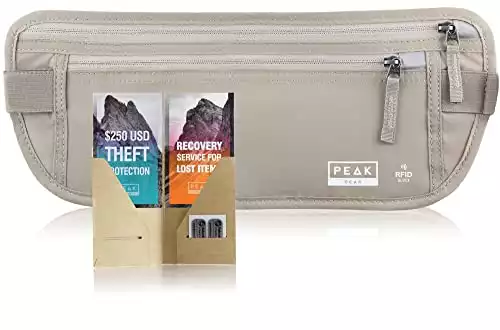 Hidden Travel Money Belt, Ultimate Peace of Mind for Men and Women, RFID Blocking Fabric to Protect Money, Passports and Documents with Exclusive Theft Protection and 2 Recovery Tags | Regular | Beige