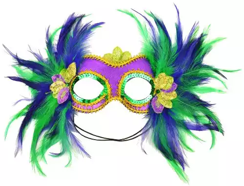 Mask It 48035 Mardi Gras Satin and Feather Half Mask, Purple