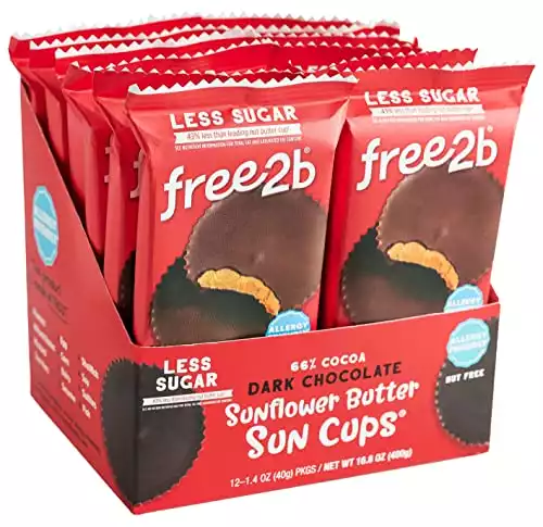 Free 2b Sunflower Butter Sun Cups, School Safe and Allergy Friendly - Gluten-Free, Dairy-Free, Nut-Free, and Soy-Free - Dark Chocolate, 2-Cup Packages (Pack of 12)