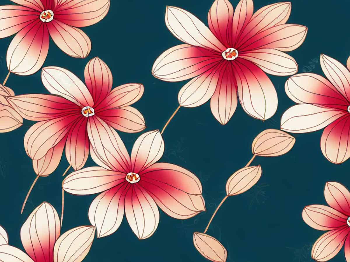 A seamless pattern of pink flowers on a dark blue background perfect for a luau outfit.